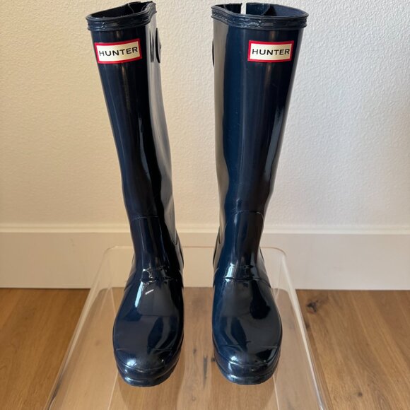 Hunter Original Tall Glossy Rain Boots Navy Blue Size 37 (6 US) - Picture 1 of 15